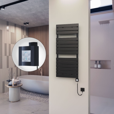 Radiva - 10H Elektrikli Havlupan 500x1180 Mat Siyah Ktx4 600 Watt Spiral Kablolu