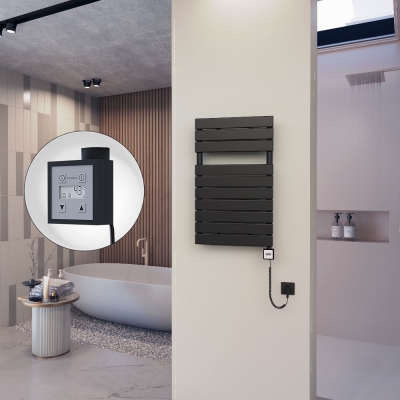 Radiva - 10H Elektrikli Havlupan 500x810 Mat Siyah Ktx3 600 Watt Spiral Kablolu