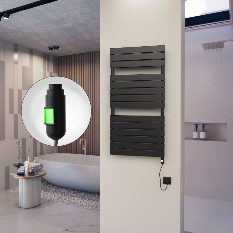 10H Elektrikli Havlupan 600x1180 Mat Siyah (On/Off Düğmeli) 600 W - 110H06001180B3ME1060