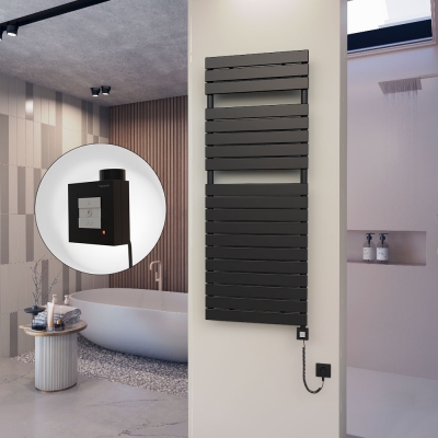 Radiva - 10H Elektrikli Havlupan 600x1550 Mat Siyah Ktx1 1000 Watt Spiral Kablolu