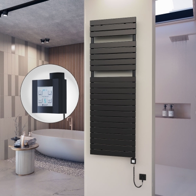 Radiva - 10H Elektrikli Havlupan 600x1772 Mat Siyah Ktx4 1000 Watt Spiral Kablolu