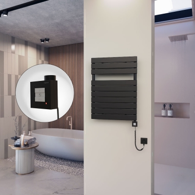 Radiva - 10H Elektrikli Havlupan 600x810 Mat Siyah Ktx1 600 Watt Spiral Kablolu