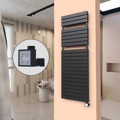 Radiva - 20H Elektrikli Havlupan 600x1772 Mat Siyah Ktx3 1000 W