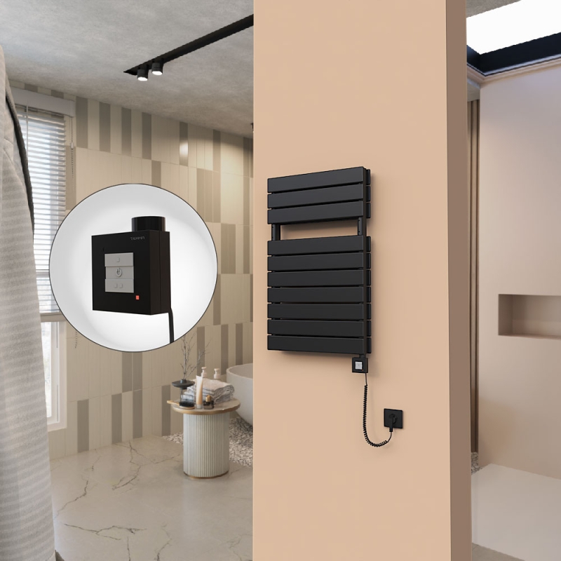 21H Elektrikli Havlupan 500x810 Mat Siyah Ktx1 1000 Watt Spiral Kablolu - 121H05000810B3MEB100-K