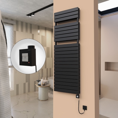 Radiva - 21H Elektrikli Havlupan 600x1772 Mat Siyah Ktx1 1000 Watt Spiral Kablolu