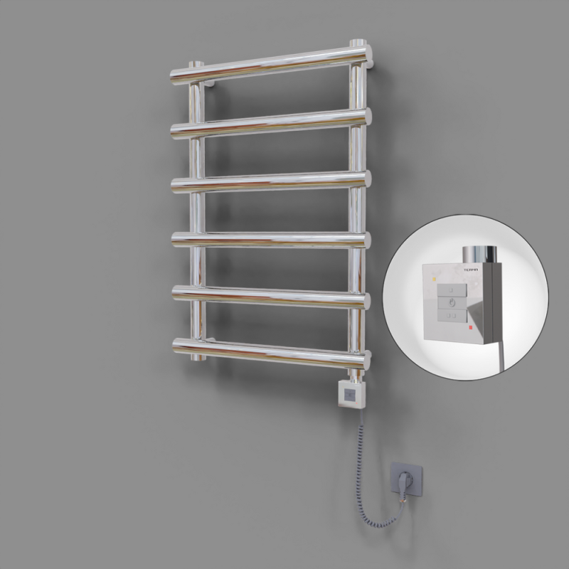 Amazon Dekoratif Elektrikli Havlupan 600x850 Krom (KTX1 Termostat) 200W Spiral Kablolu - 1AMA06000850K1PEB020-K