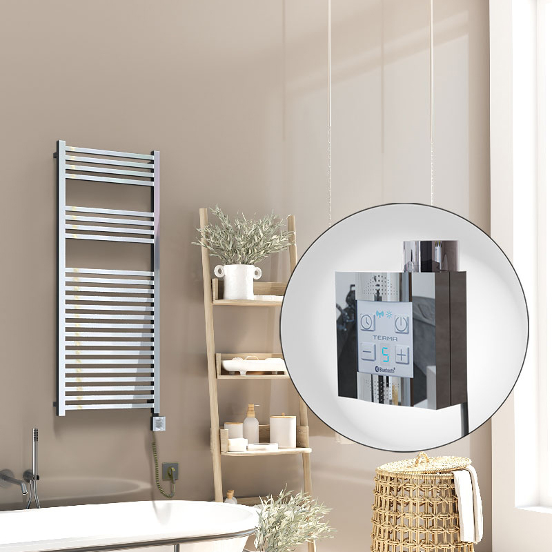 Barbados Elektrikli Havlupan 500x1200 Krom (KTX4 Termostat) 600W Spiral Kablolu - 1BAR05001200K1PEC060-K