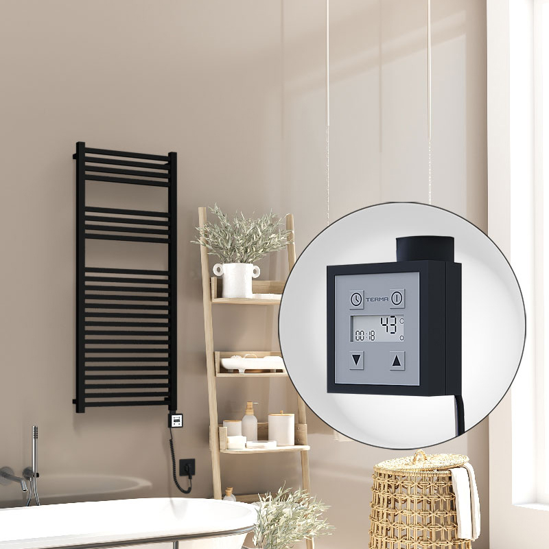 Barbados Elektrikli Havlupan 500x1200 Siyah Mat (KTX3 Termostat) 600W Spiral Kablolu - 1BAR05001200B3ME7060-K