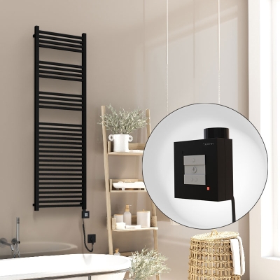 Radiva - Barbados Elektrikli Havlupan 500x1600 Siyah Mat (KTX1 Termostat) 1000W Spiral Kablolu