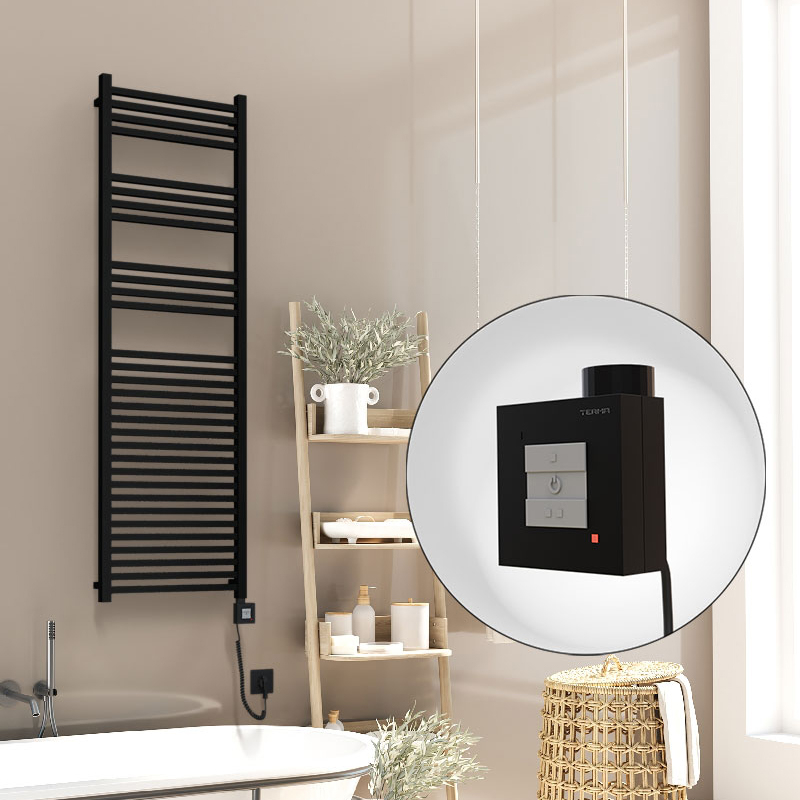 Barbados Elektrikli Havlupan 500x1600 Siyah Mat (KTX1 Termostat) 1000W Spiral Kablolu - 1BAR05001600B3MEB100-K