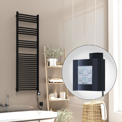 Radiva - Barbados Elektrikli Havlupan 500x1600 Siyah Mat (KTX4 Termostat) 1000W Spiral Kablolu