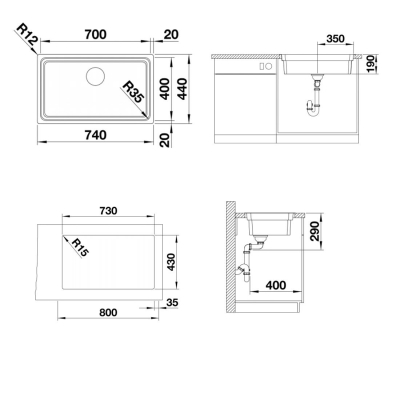 Blanco Eviye Etagon 700-IF Paslanmaz Çelik 74 x 44 cm - Thumbnail 20BL524272