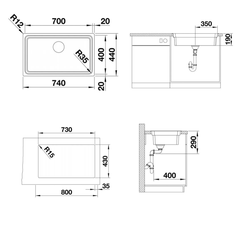 Blanco Eviye Etagon 700-IF Paslanmaz Çelik 74 x 44 cm - 20BL524272