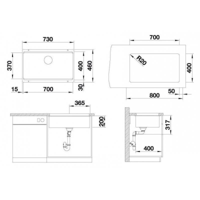 Blanco Eviye Etagon 700-U Silgranit - Siyah 73 x 46 cm - Thumbnail 20BL525167