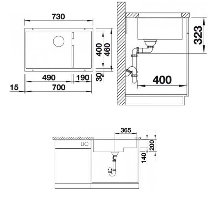 Blanco Eviye Tezgahaltı Antrasit Subline 700 U Level Silgranit - Linus S Eviye Bataryası Seti - 20BL523452-TAKIM