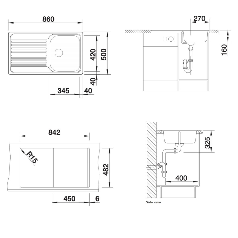 Blanco Eviye Tipo 45 S Paslanmaz Çelik 86 x 50 cm - 20BL511942