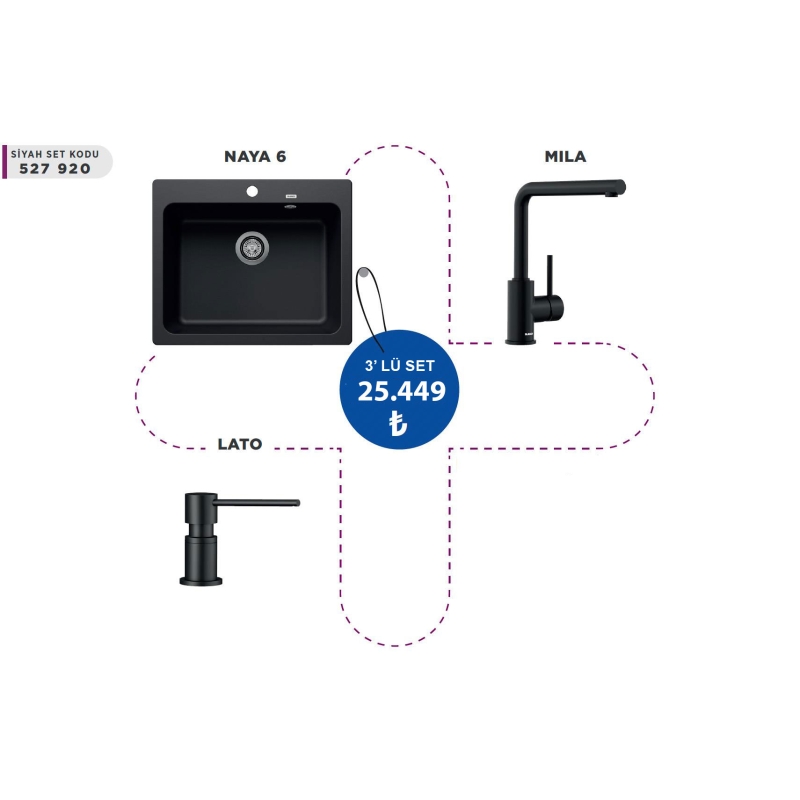 Blanco Naya 3'lü Set Evye+Batarya+Sabunluk - 20BL527920
