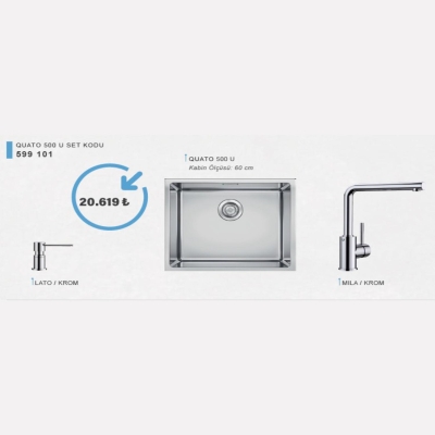 BLANCO - Blanco Quato 500 Mutfak Eviyesi, Batarya ve Sıvı Sabunluk 3'lü Set