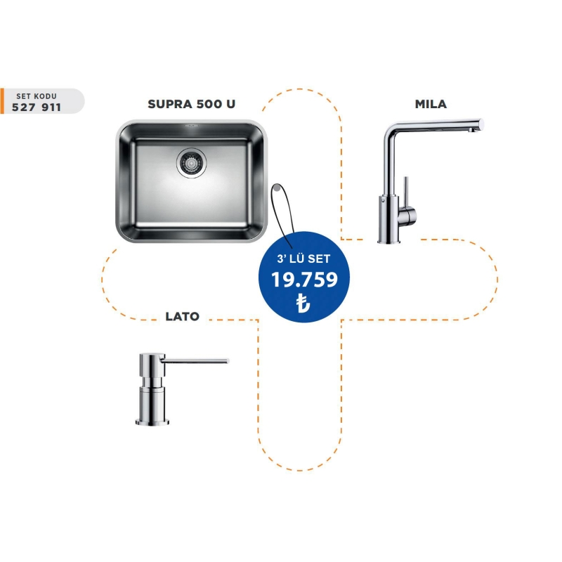 Blanco Supra 3'lü Set Evye+Batarya+Sabunluk - 20BL527911