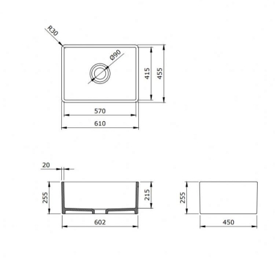 Bocchi Eviye Lavello 60 cm Country Parlak Beyaz Porselen - Thumbnail 20BOC1137-001-0120-03