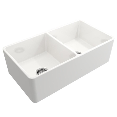 BOCCHI - Bocchi Eviye Lavello 85 cm Çift Gözlü Country Parlak Beyaz Porselen - 0