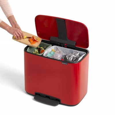 BRABANTIA - Brabantia Çöp Kutusu İki Bölmeli Kırmızı 11+23 Lt Bo Pedal Bin 121166