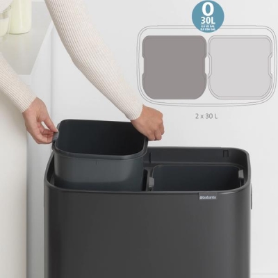 BRABANTIA - Brabantia Çöp Kutusu 30 + 30 lt Bo Touch Dokunmatik Kapak Beyaz 130601