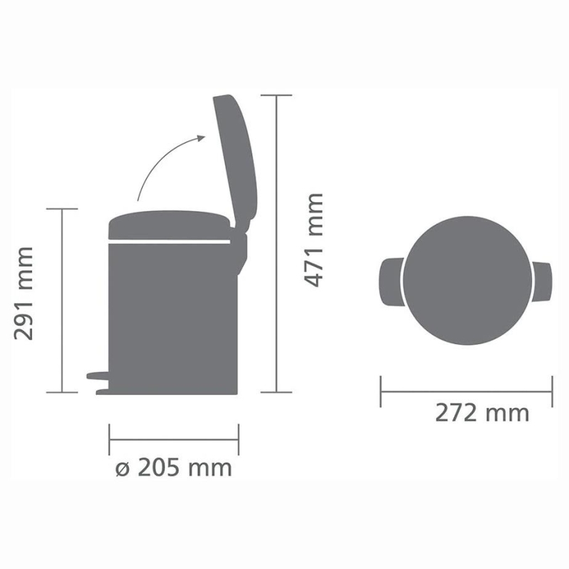 Brabantia Çöp Kutusu 5 litre Newicon Pedallı Beton Gri 126284 - 20BRA126284