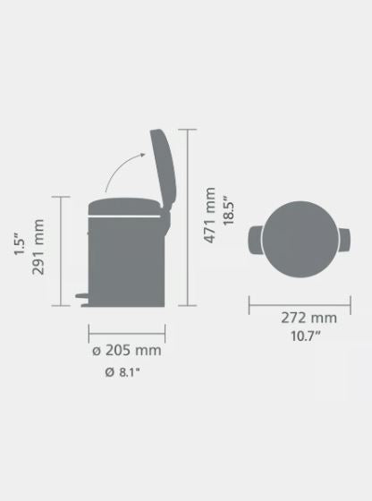 Brabantia Çöp Kutusu 5 litre Newicon Pedallı Mineral, Lilac Pink 255281 - 20BRA255281