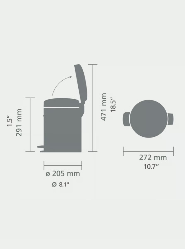 Brabantia Çöp Kutusu 5 litre Newicon Pedallı, Soft Grey 252204 - 20BRA252204