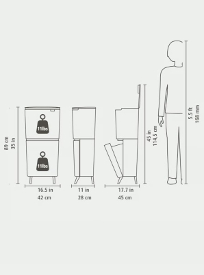 Brabantia Geri Dönüşüm Kutusu 20+25 litre Sort Up Recycle, Dark Grey 275067 - Thumbnail 20BRA275067