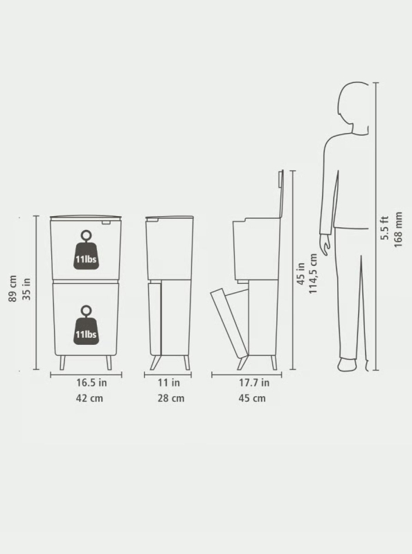 Brabantia Geri Dönüşüm Kutusu 20+25 litre Sort Up Recycle, Dark Grey 275067 - 20BRA275067