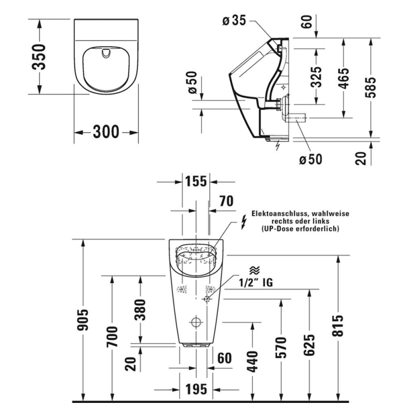 Duravit Pisuar ME by Starck Rimless Elektrikli 2809310093 - 20DRV2809310093-TAKIM