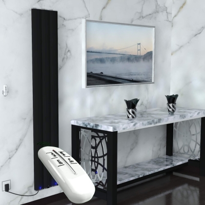 Radiva - Elektrikli Alüminyum Radyatör 600 Watt 1800x300 Mat Siyah Uzaktan Kumandalı