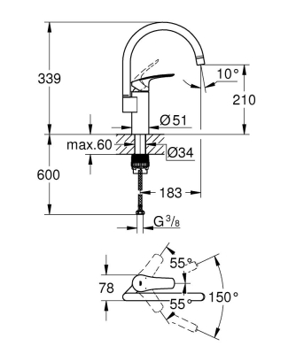 GROHE - Eurosmart Tek Kumandalı Eviye Bataryası - 33202003