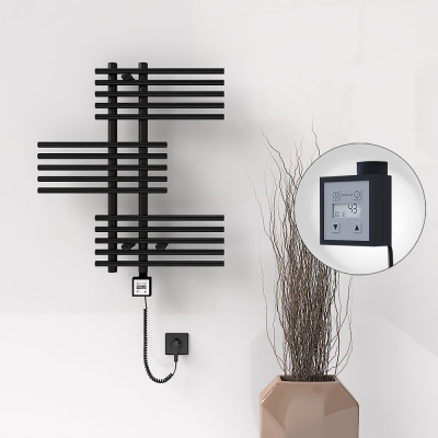 Radiva - FIJI Elektrikli Havlupan 650x740 Siyah Mat (KTX3 Termostat) 300W Spiral Kablolu