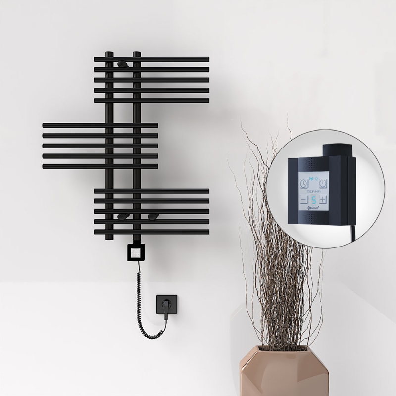 FIJI Elektrikli Havlupan 650x740 Siyah Mat (KTX4 Termostat) 300W Spiral Kablolu - 1FIJ06500740B3MEC030-K