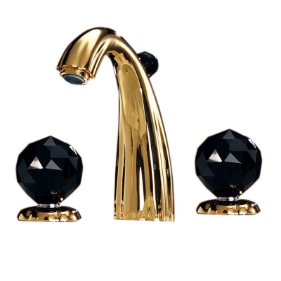 JORGER - Jörger Florale Crystal 3 Delikli Lavabo Bataryası Altın Siyah