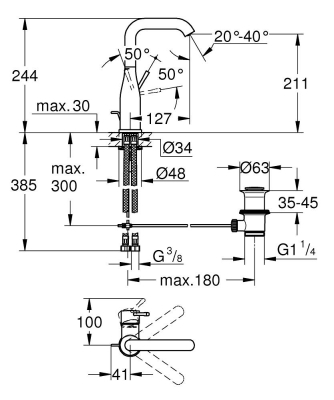 Grohe Essence Tek Kumandalı Lavabo Bataryası 1/2'' L Hard Graphite - 24174A01 - Thumbnail 10GRO24174A01