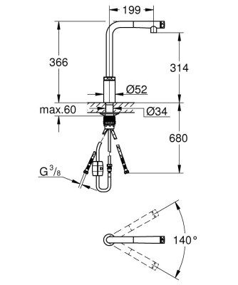 GROHE - Grohe Eviye Bataryası Spiralli SmartControl Minta Krom - 31613000