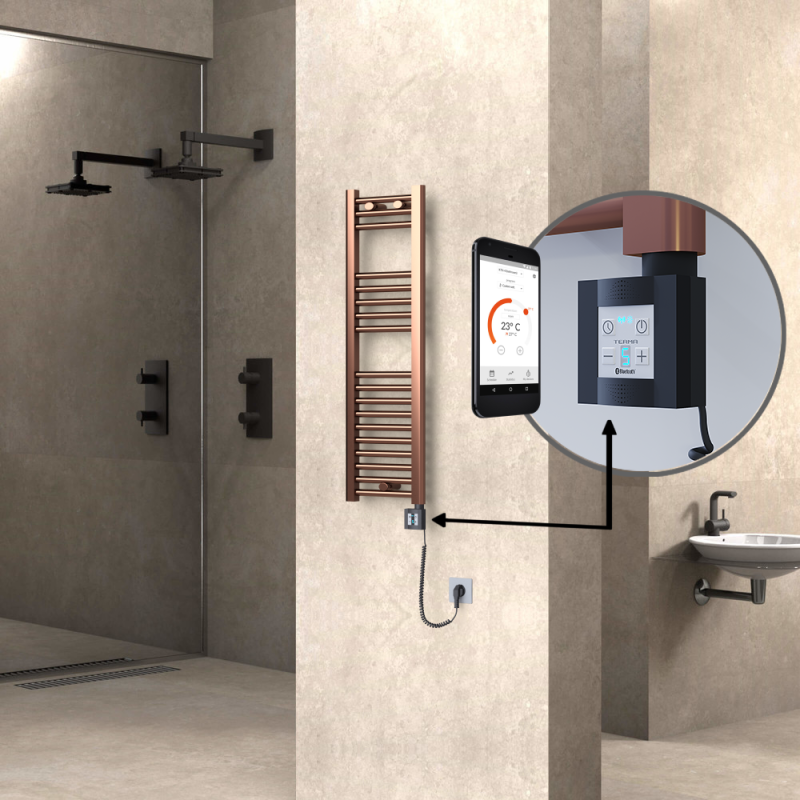 HAITI Elektrikli Havlupan 300x1000 Düz Bakır Eskitme (KTX4 Termostat) 200W Spiral Kablolu - 1HAI03001000DK3PEC020-K