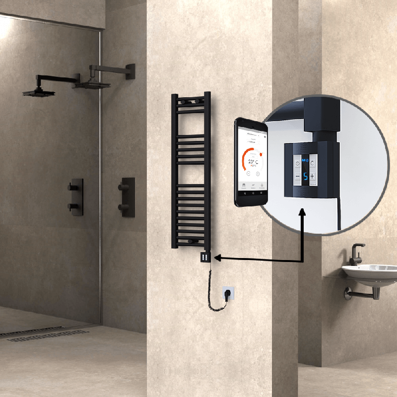 HAITI Elektrikli Havlupan 300x1000 Düz Siyah (KTX4 Termostat) 300W Spiral Kablolu - 1HAI03001000DB3MEC030-K