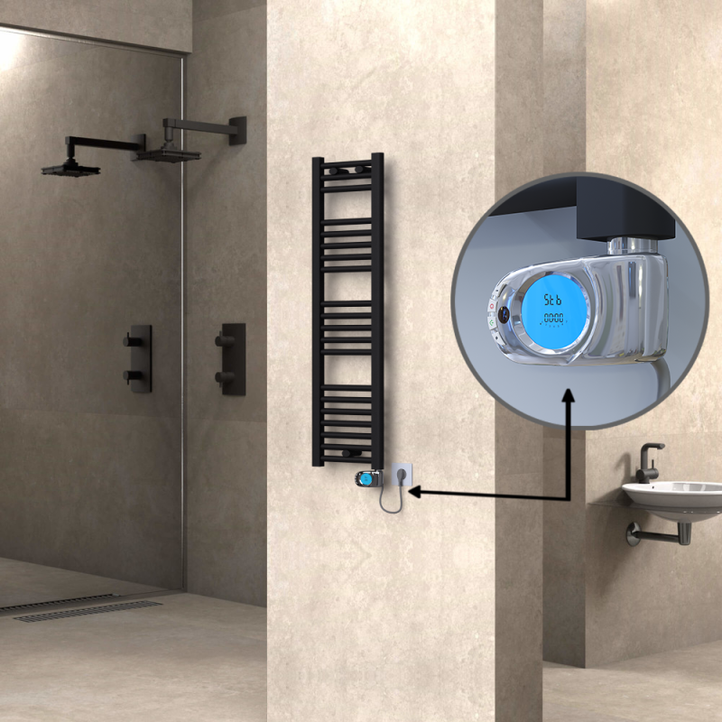 HAITI Elektrikli Havlupan 300x1100 Düz Siyah (Musa Termostat) 300W - 1HAI03001100DB3ME3030