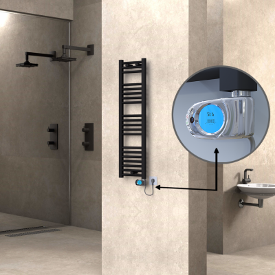 Radiva - HAITI Elektrikli Havlupan 300x1100 Düz Siyah (Musa Termostat) 300W