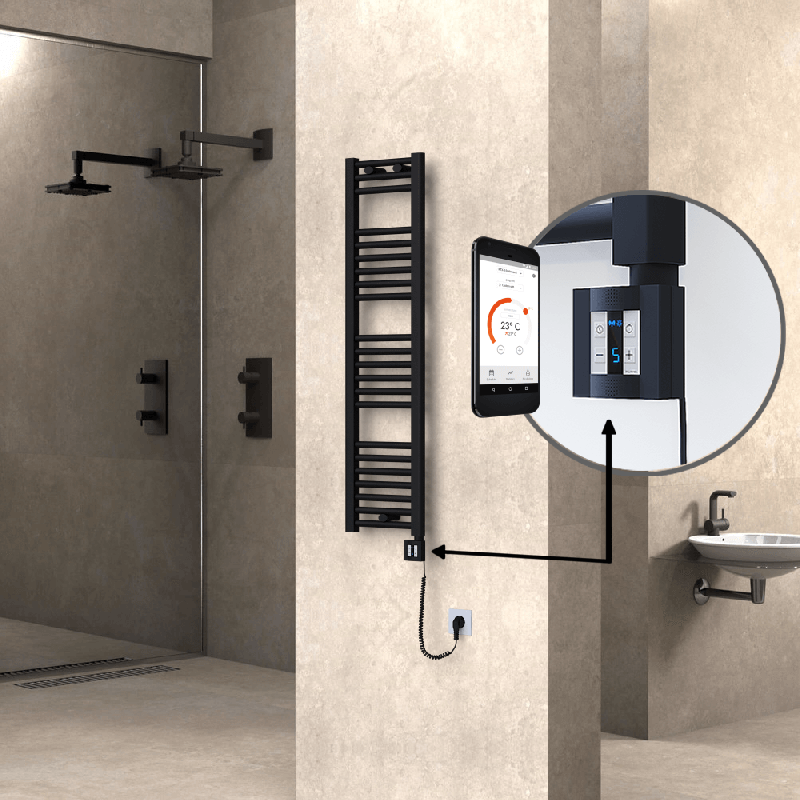 HAITI Elektrikli Havlupan 300x1200 Düz Siyah (KTX4 Termostat) 300W Spiral Kablolu - 1HAI03001200DB3MEC030-K