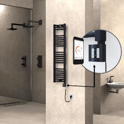 Radiva - HAITI Elektrikli Havlupan 300x1200 Düz Siyah (KTX4 Termostat) 300W Spiral Kablolu