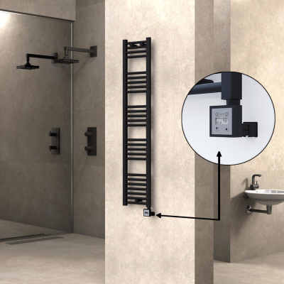 Radiva - HAITI Elektrikli Havlupan 300x1500 Düz Siyah (KTX3 Termostat) 600W