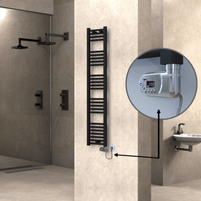 Radiva - HAITI Elektrikli Havlupan 300x1500 Düz Siyah (Thesis Termostat) 600W