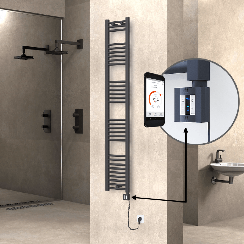 HAITI Elektrikli Havlupan 300x1800 Düz Antrasit (KTX4 Termostat) 600W Spiral Kablolu - 1HAI03001800DB2TEC060-K