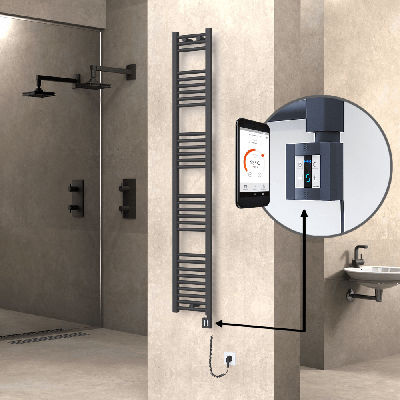 Radiva - HAITI Elektrikli Havlupan 300x1800 Düz Antrasit (KTX4 Termostat) 600W Spiral Kablolu